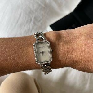 Silver Chanel watch with diamonds